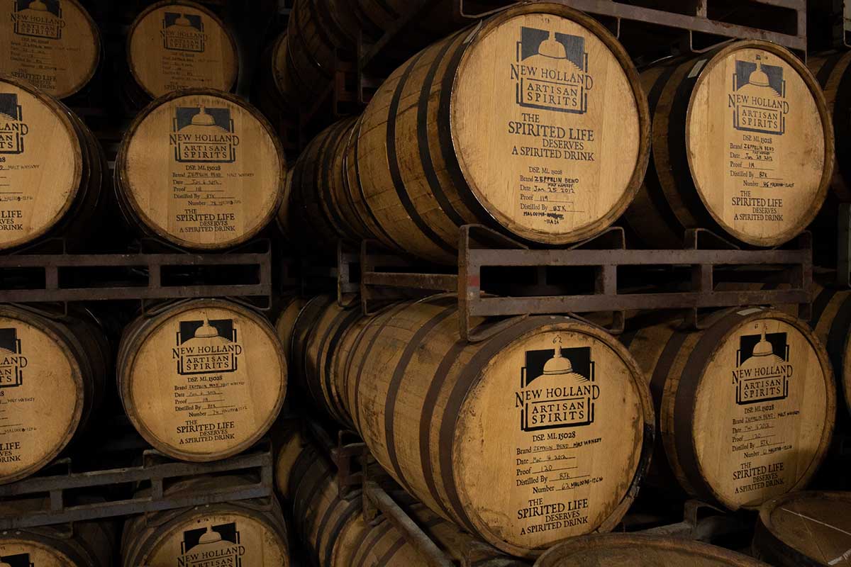 Barrels of Zeppelin Bend, a 10-year old American single malt from New Holland