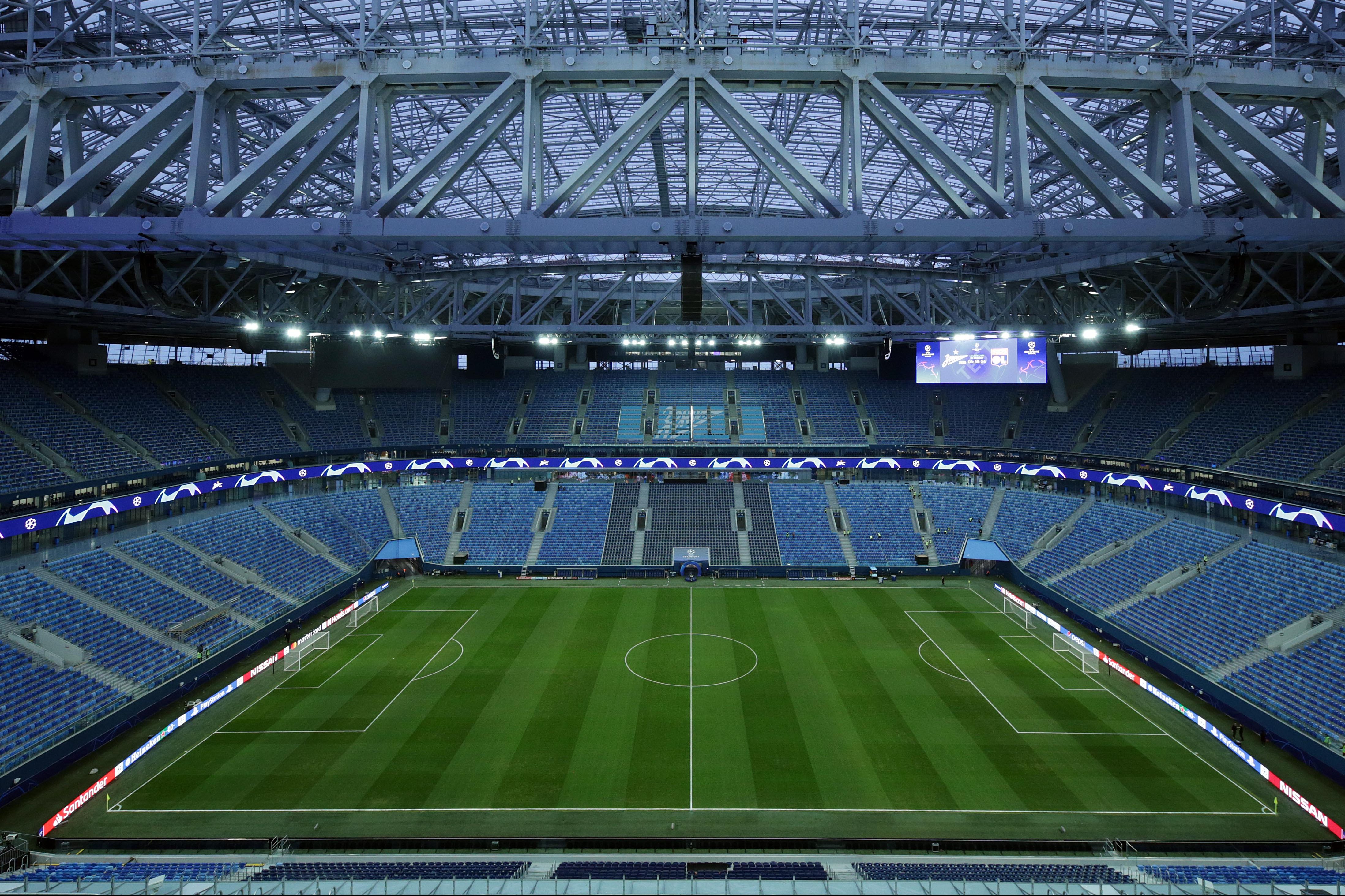 A vacant Gazprom Arena in Saint Petersburg, Russia. The Champions League final is just one of the many international sporting events being pulled from Russia after president Vladimir Putin made the decision to invade Ukraine.