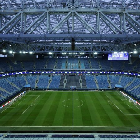 A vacant Gazprom Arena in Saint Petersburg, Russia. The Champions League final is just one of the many international sporting events being pulled from Russia after president Vladimir Putin made the decision to invade Ukraine.
