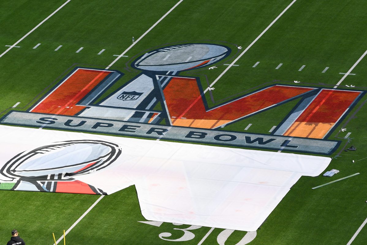 A view of the SoFi Stadium field during Super Bowl LVI media availability