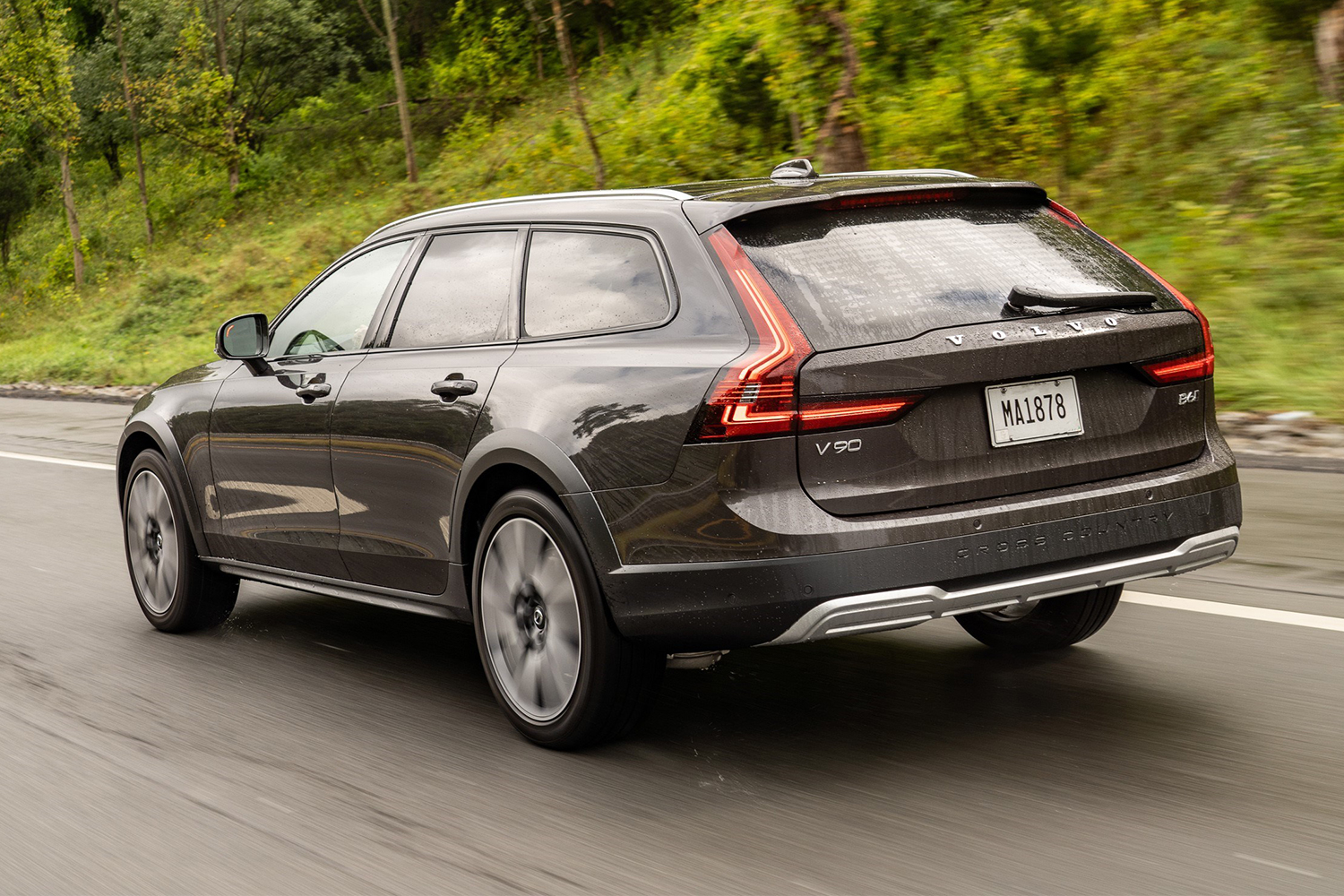 The rear end of the 2022 Volvo V90 Cross Country Station Wagon