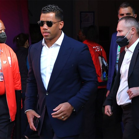 Russell Wilson walking into Super Bowl 56.