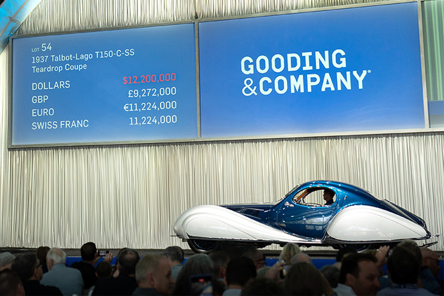 A 1937 Talbot-Lago car on the auction block at Gooding & Company's 2022 Amelia Island sale in March