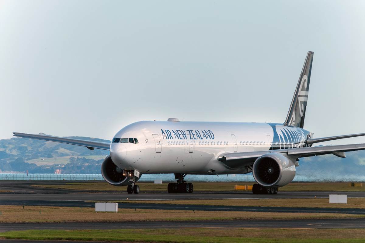 An airplane from Air New Zealand taxiing at an airport. The airline will begin offering the first direct flights from the East Coast of the U.S. to New Zealand in September 2022.