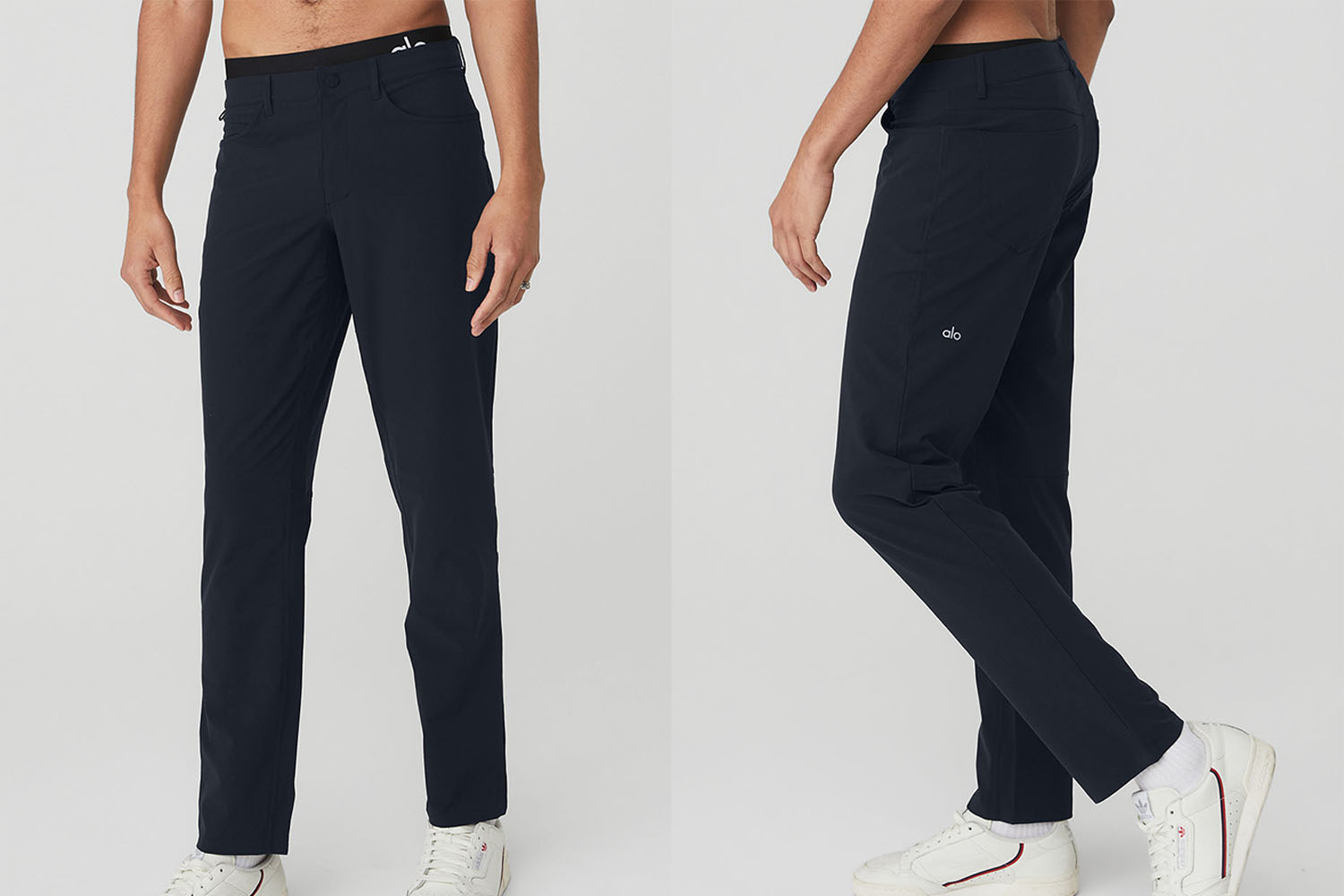 a pair of black workout pants on a model
