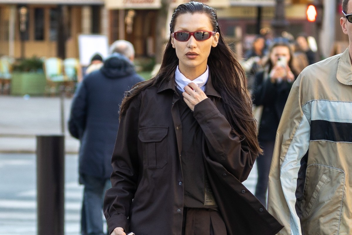 Model Bella Hadid and Marc Kalman are seen on March 07, 2022 in Paris, France.