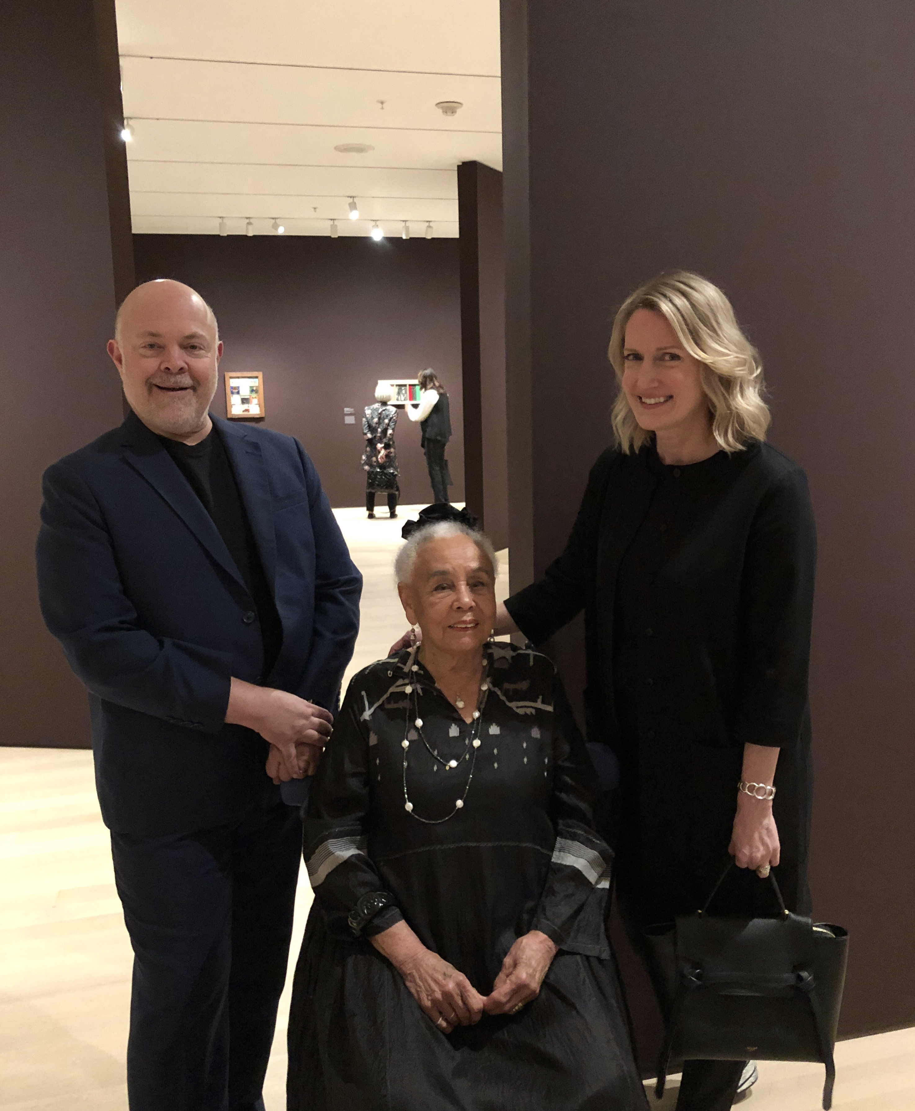 Bennett Roberts, Betye Saar and Julie Roberts at the opening of “Betye Saar: Legends of Black Girls Window”, Museum of Modern Art, New York, 2019. 