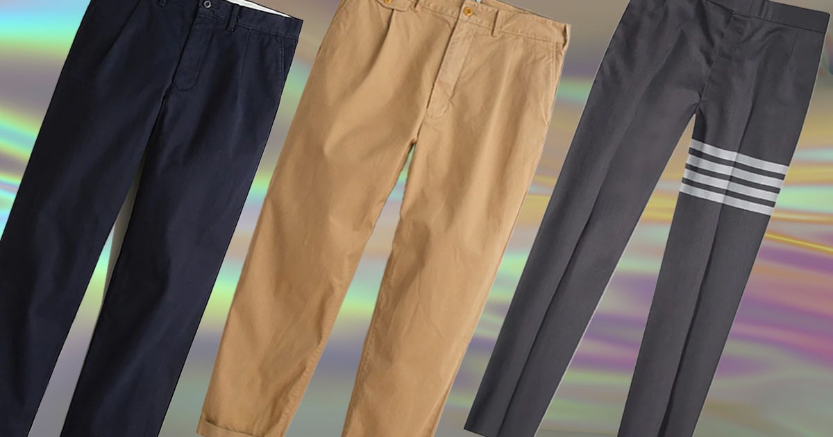 a collage of chinos on a multi-colored background