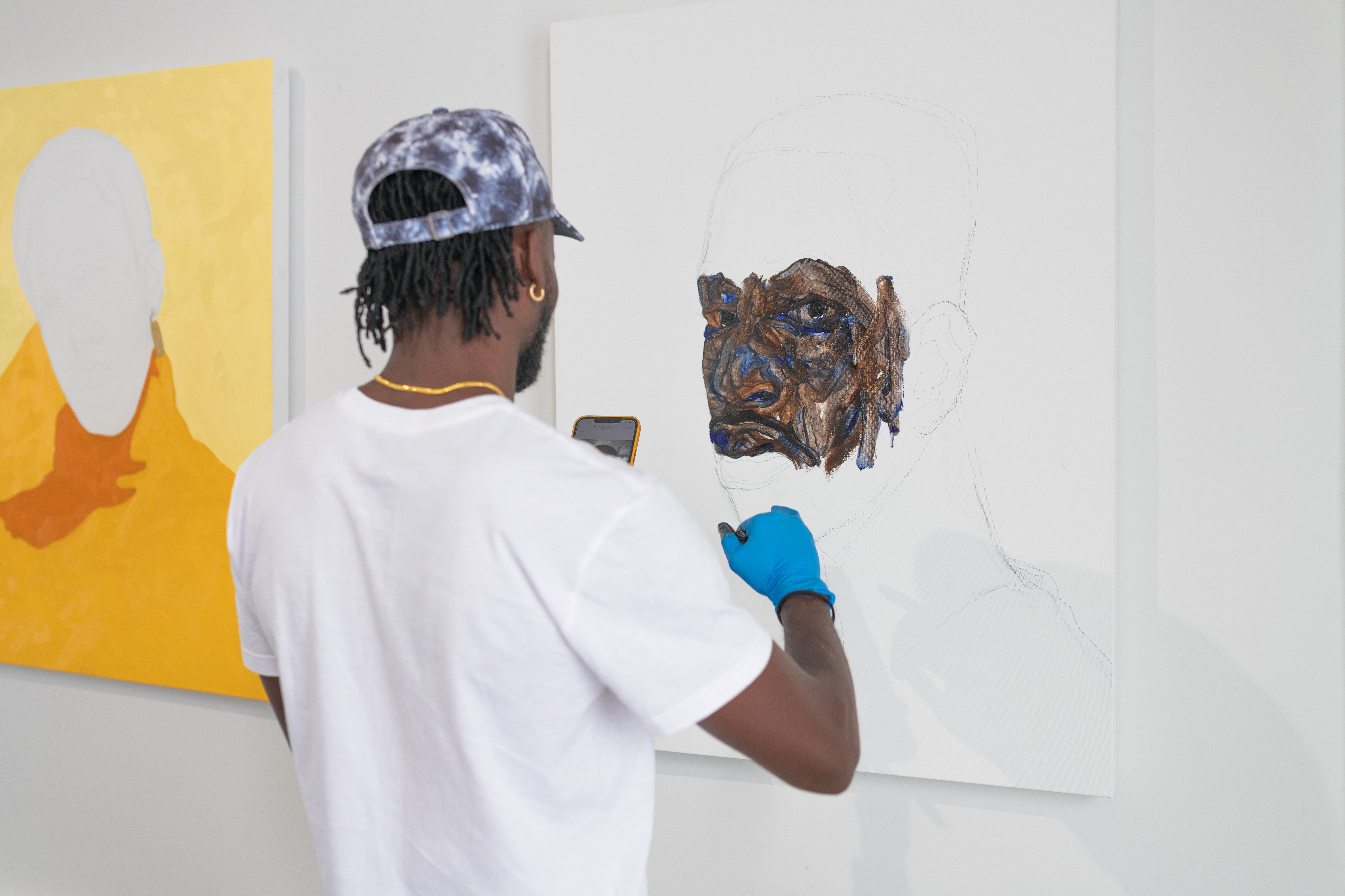Amoako Boafo in his Los Angeles studio, 2021.