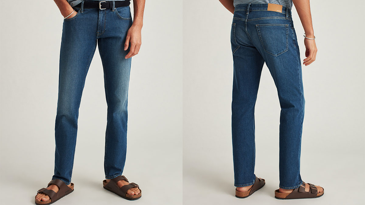 A side by side front and back model shot of the Bonobos Four Seasons Denim