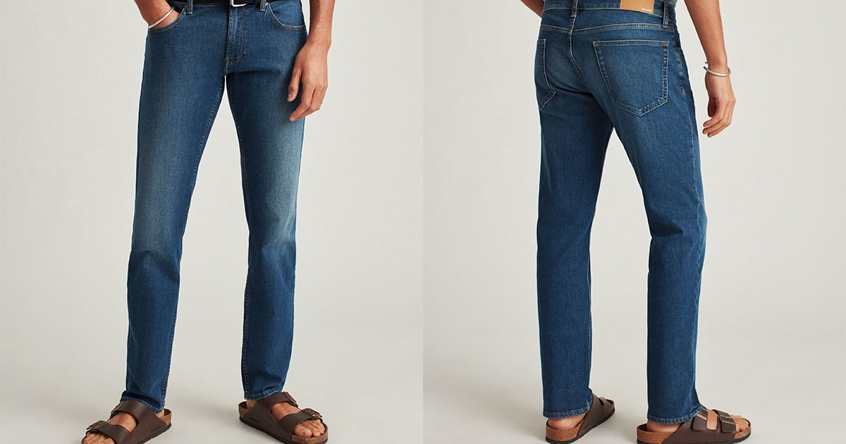 A side by side front and back model shot of the Bonobos Four Seasons Denim