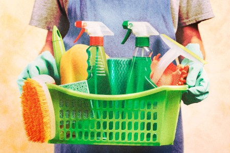 basket of cleaning products