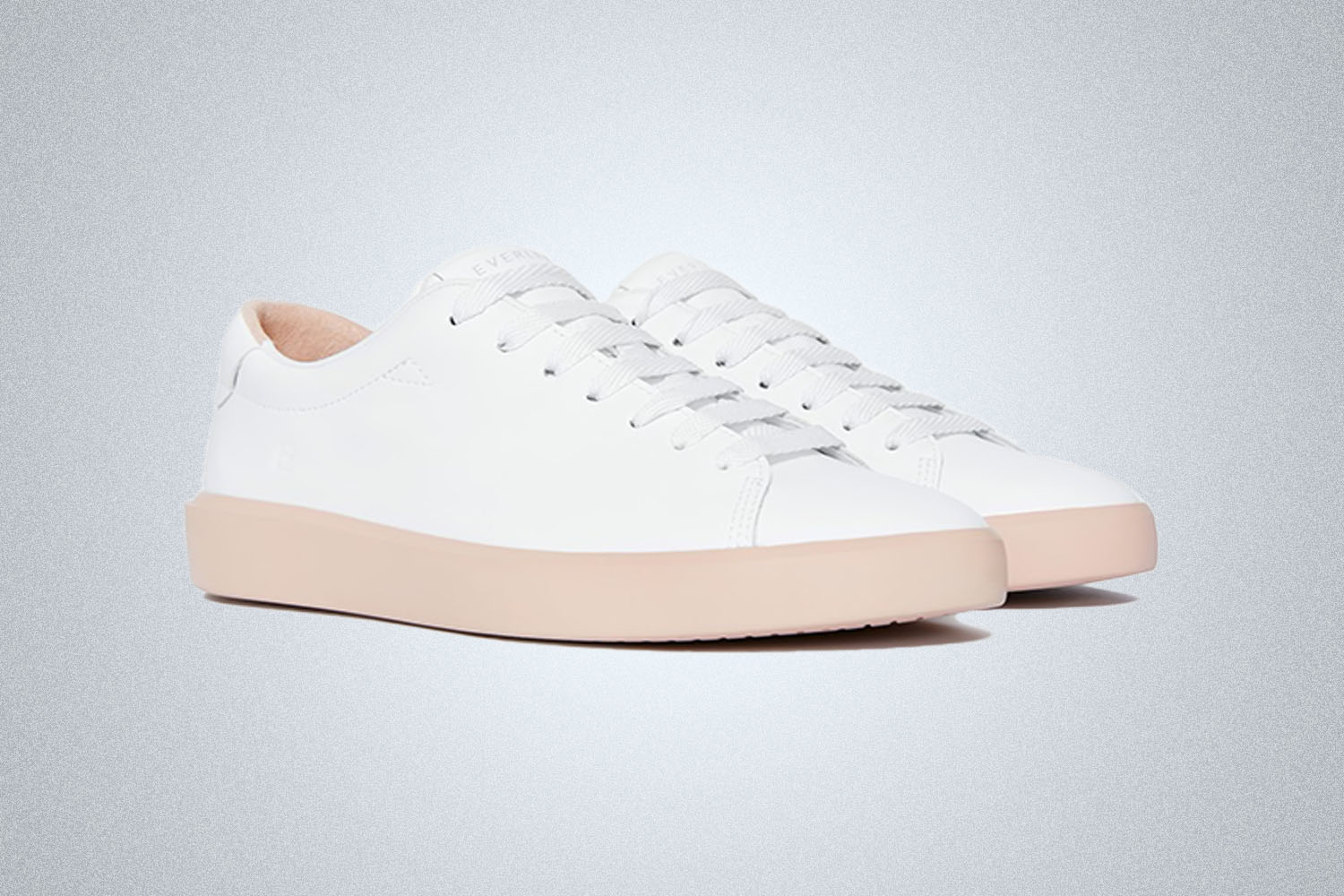 An Everlane pair of sneakers on a grey background