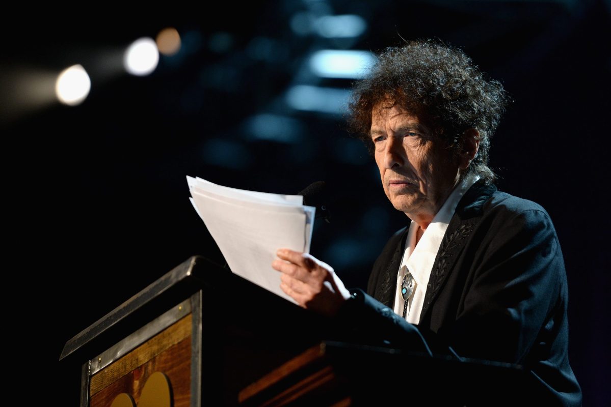 Bob Dylan speaks onstage at the 25th anniversary MusiCares 2015 Person Of The Year Gala.