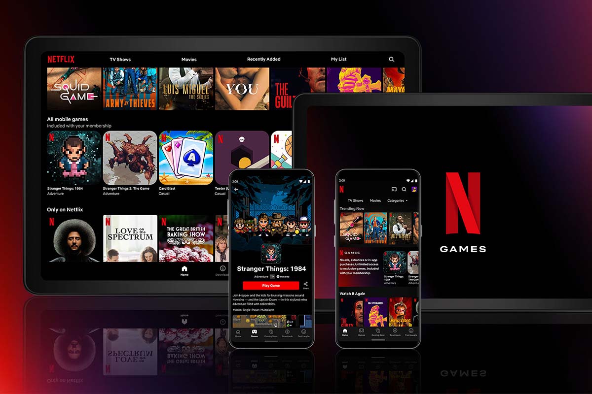 A screen showing both the Netflix streaming options and Netflix gaming options. The company is betting big on video games in 2022. We take a look at what that means.
