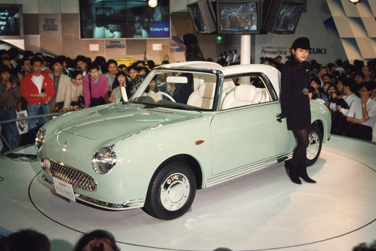 The Nissan Figaro at the Tokyo Motor Show in 1989. We take a look at the Figaro and other cars from Nissan's retro Pike Factory.
