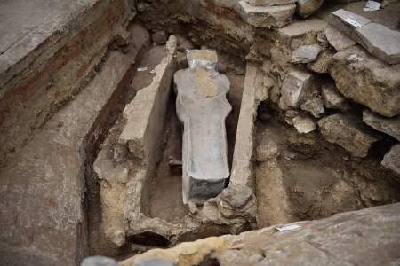 A 14th century lead sarcophagus discovered in the floor of Notre Dame Cathedral