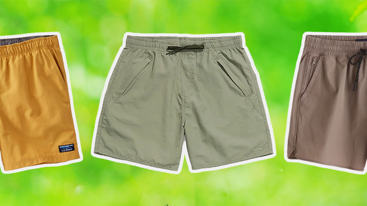 a collage of shorts on a green background