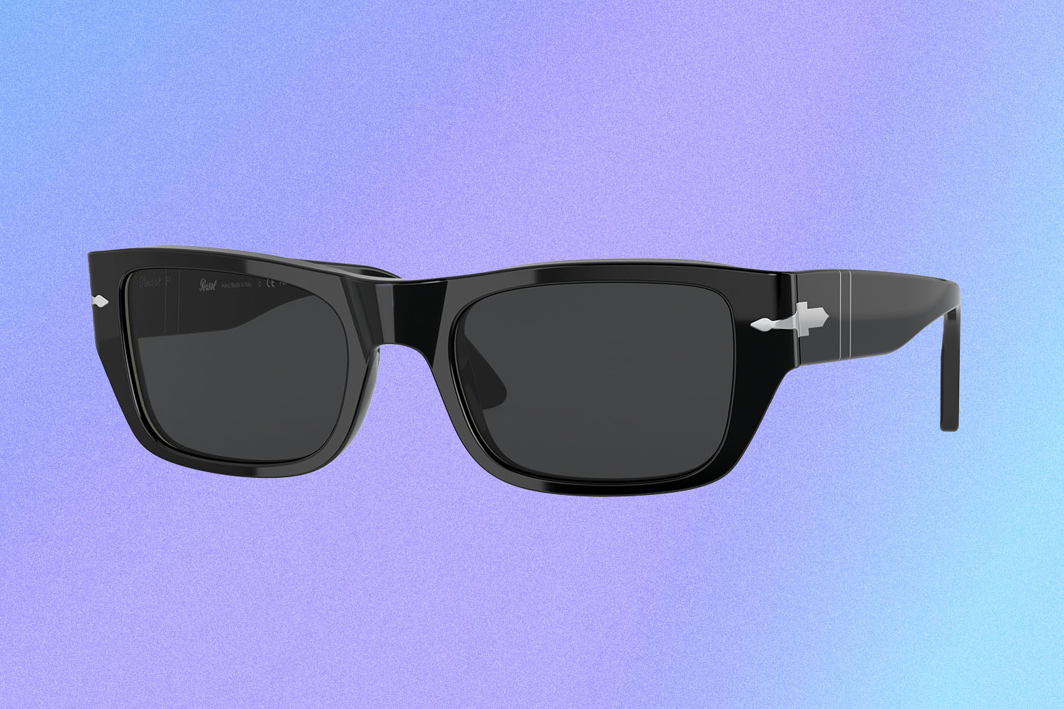 a pair of sunglasses seen in "The Batman" on a blue-purple background