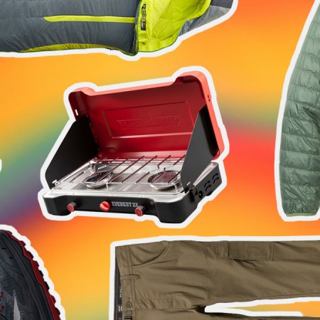 a collage of items from the REI member-only sale on a yellow background
