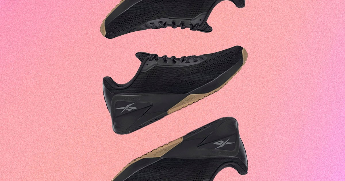 a pair of sneakers collaged on a pink background
