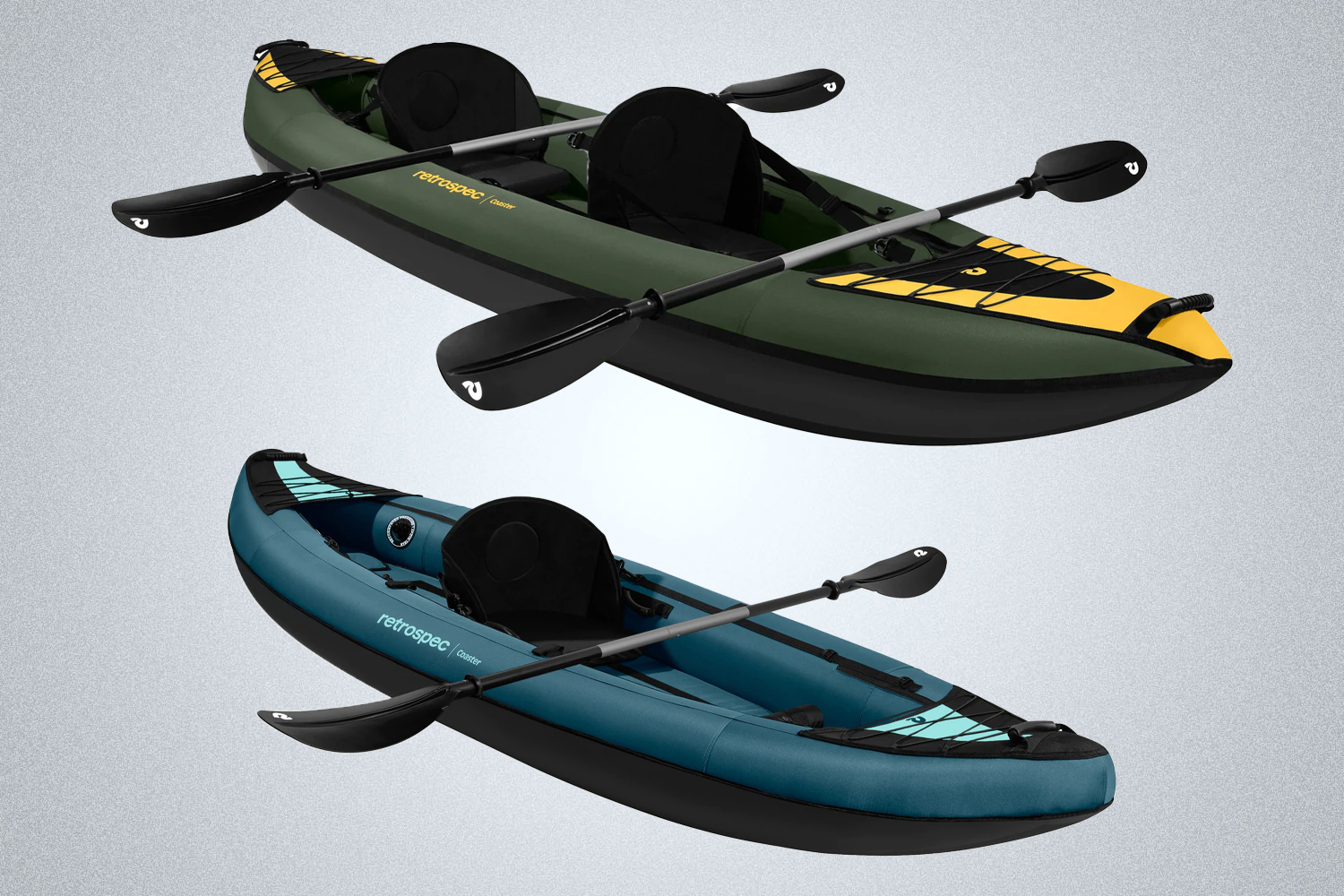 two kayaks on a grey background