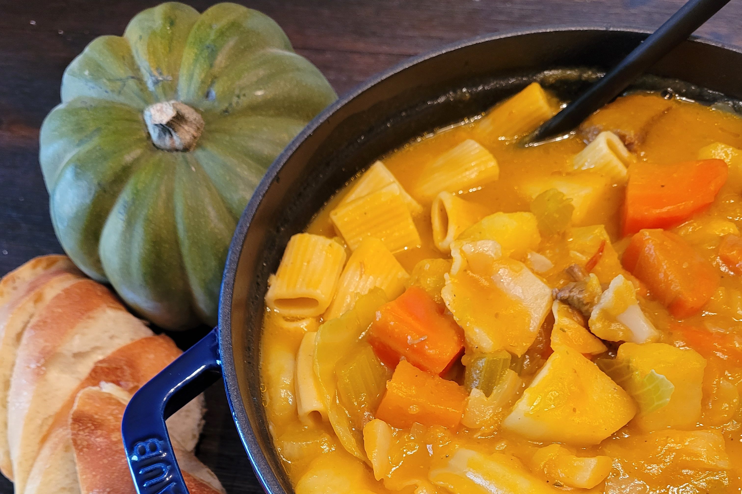 Chef Chris Viaud dishes up the squash soup at Ansanm in Milford, New Hampshire.