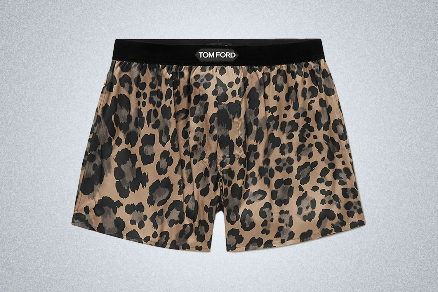 A pair of cheetah print underwear on a grey background