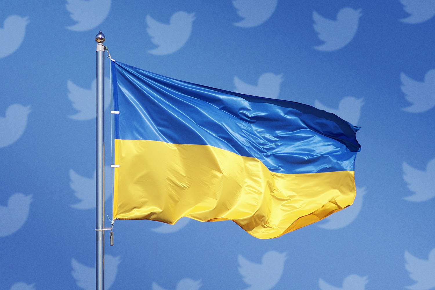 The Ukrainian flag in yellow and blue flying with the Twitter icon overlaid on top