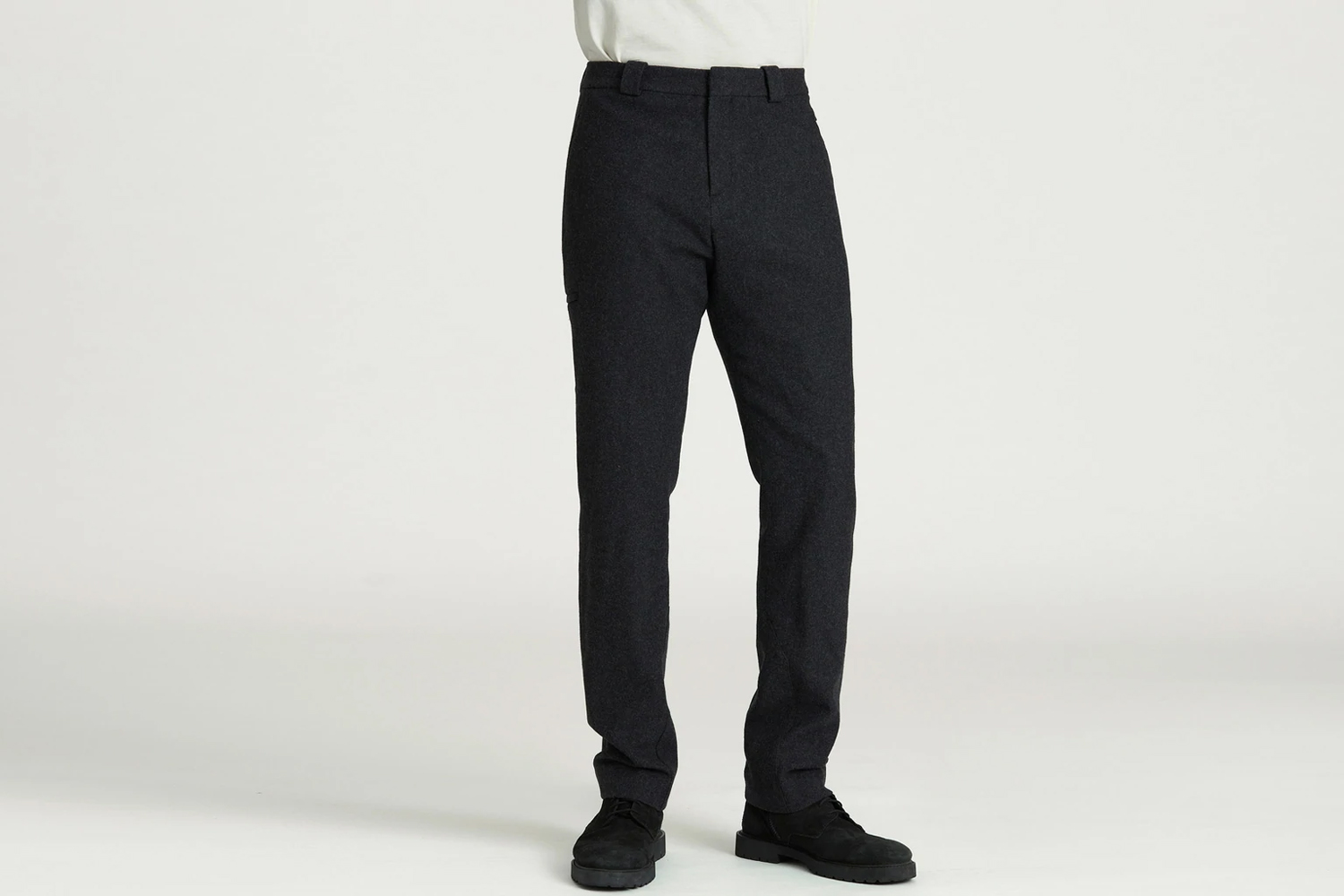 Aether Verden Wool Pant in dark charcoal coloring