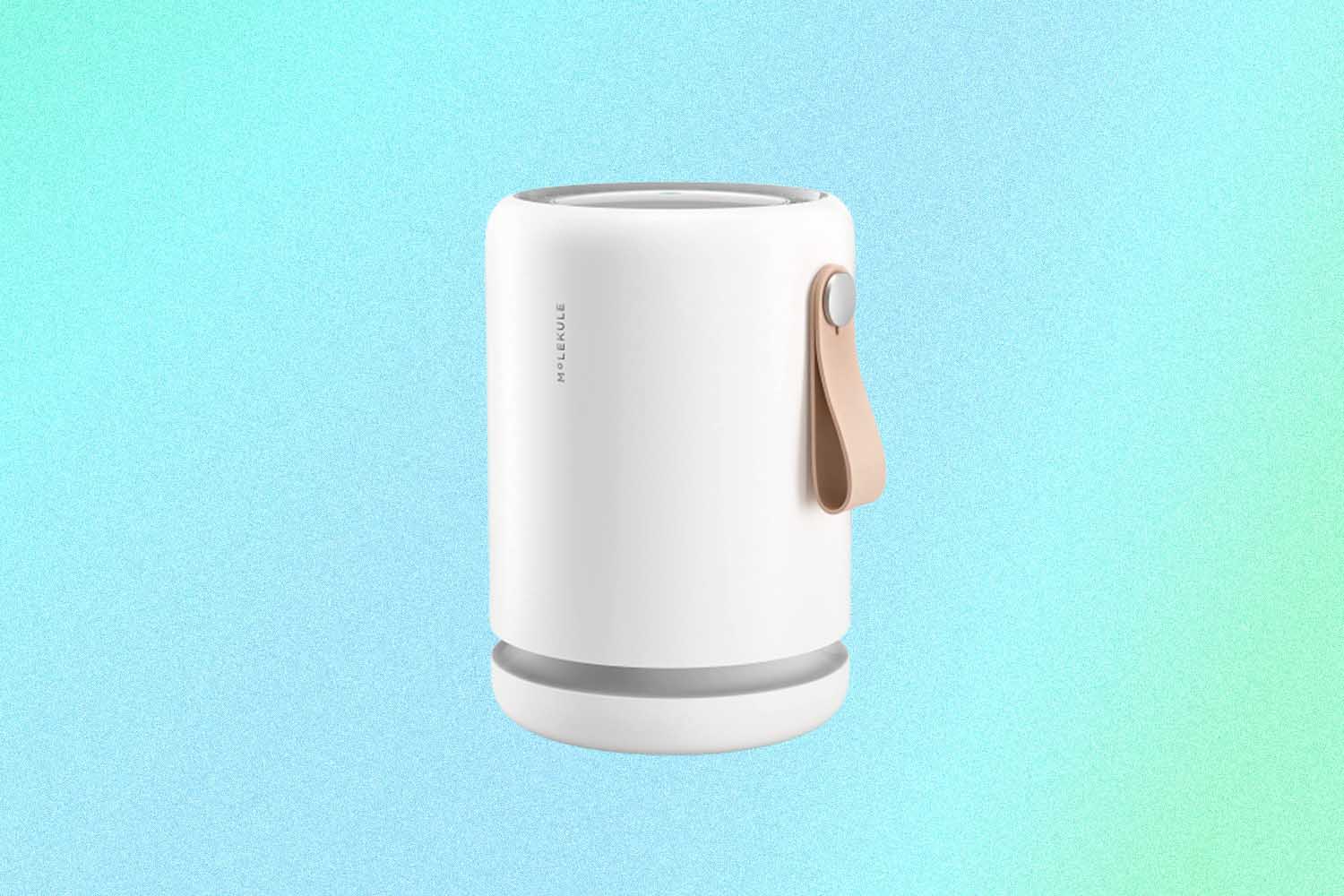 The Molekule Air Mini+ on a blue background