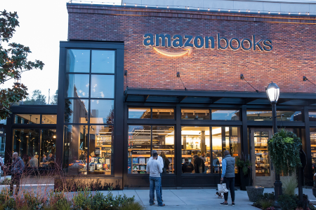 The first Amazon Books brick-and-mortar store in Seattle, Washington pictured in November 4, 2015. As of March 2022, Amazon announced it is closing all of its physical bookstores.