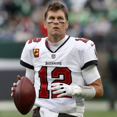 Tom Brady of the Tampa Bay Buccaneers prepares for a game against the New York Jets