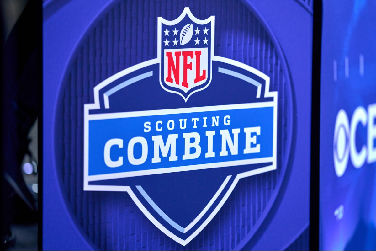 A view of the NFL crest Scouting Combine logo is seen in Indianapolis