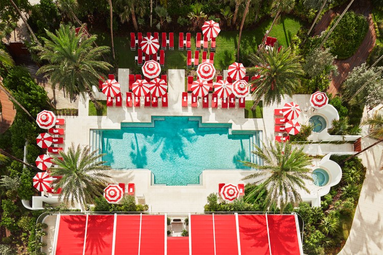 An overhead view of the pool at Faena Hotel Miami Beach