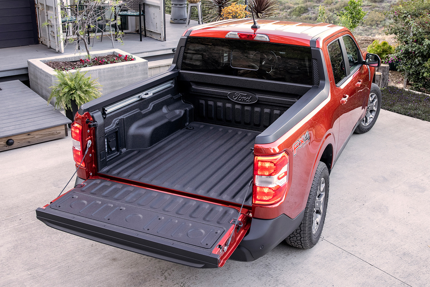 The truck bed in the 2022 Ford Maverick Lariat. It's not huge, but it's not small either.