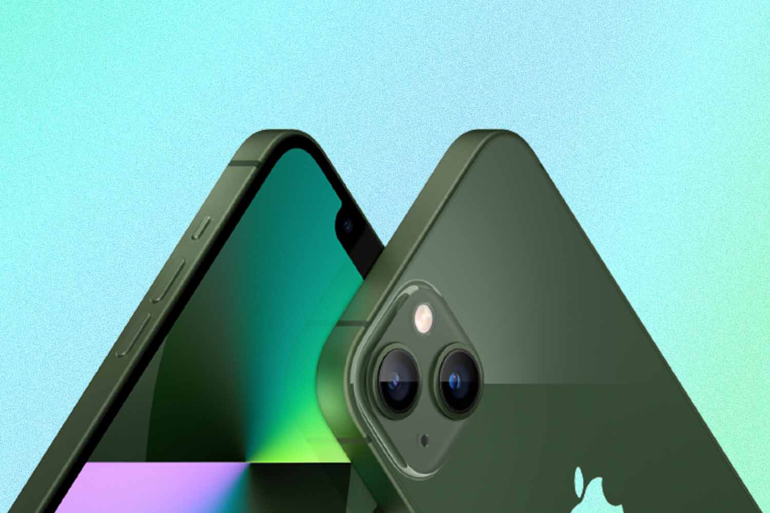 the top side of two iPhone 13 releases in alpine green