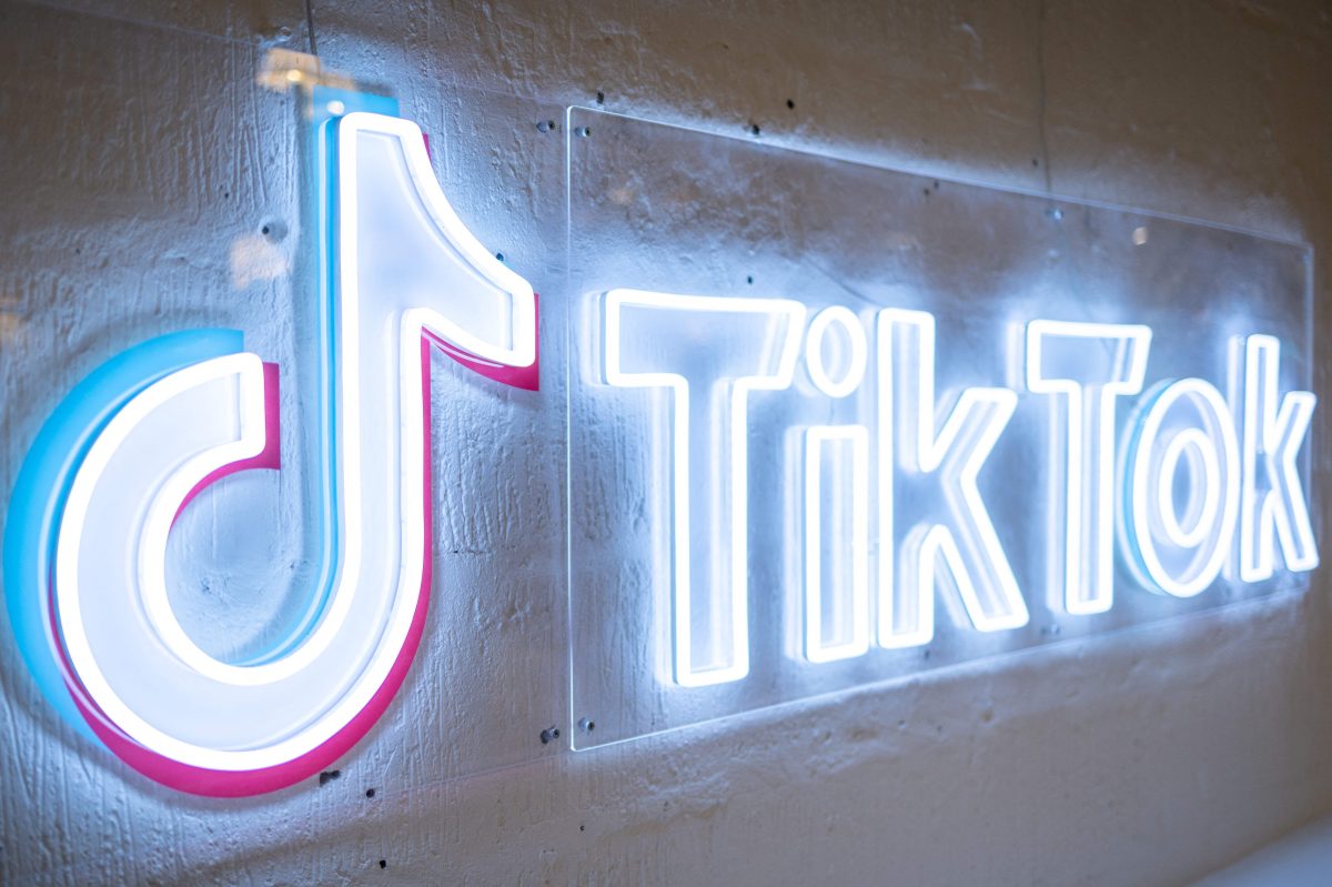 A photograph shows the logo of video-focused social networking service TikTok