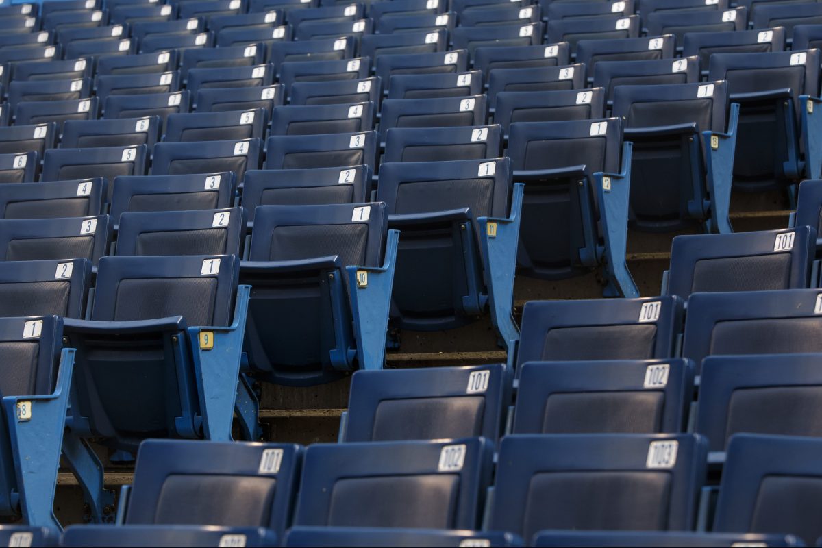Empty seats at a stadium before an MLB game