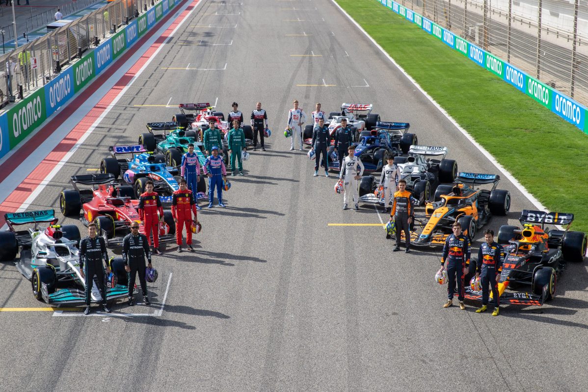 F1 drivers on the grid with their cars during F1 testing at Bahrain International Circuit. According to a new survey, the Netflix show "Drive to Survive" is the leading force behind American Formula 1 fandom.