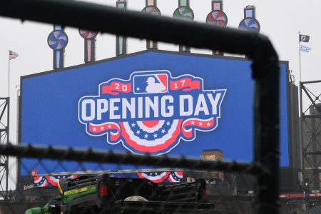 A general view of the "Opening Day" logo on the scoreboard prior to a White Sox game. The second postponement of MLB opening day is the fault of both the players and owners.