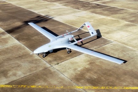 A Bayraktar TB2 unmanned aerial vehicle at Gecitkale Airport in Northern Cyprus in 2019. The Ukrainian military has been using the drones effectively against Russia in 2022.
