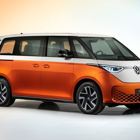 The new Volkswagen ID. Buzz in Candy White and Energetic Orange. The electric van, based on the iconic VW Microbus, was finally unveiled in March 2022.