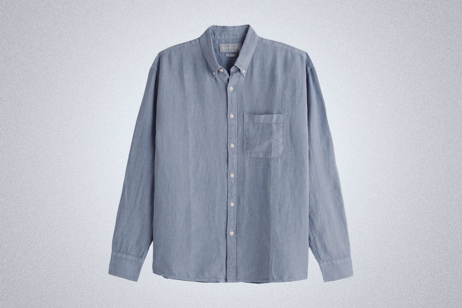 a blue linen shirt on on a grey background