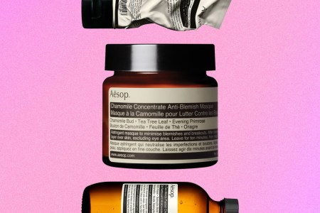 a collage of Aesop products on a pink background