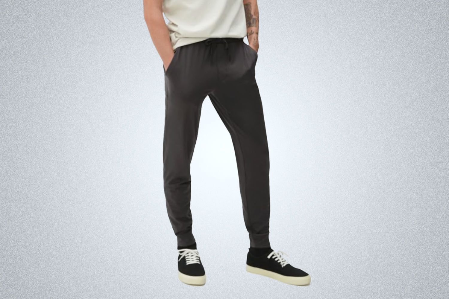 a pair of everyone pants on a grey background