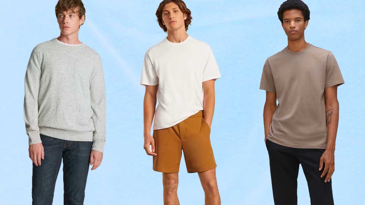 a collage of models wearing everyone clothing on a green background