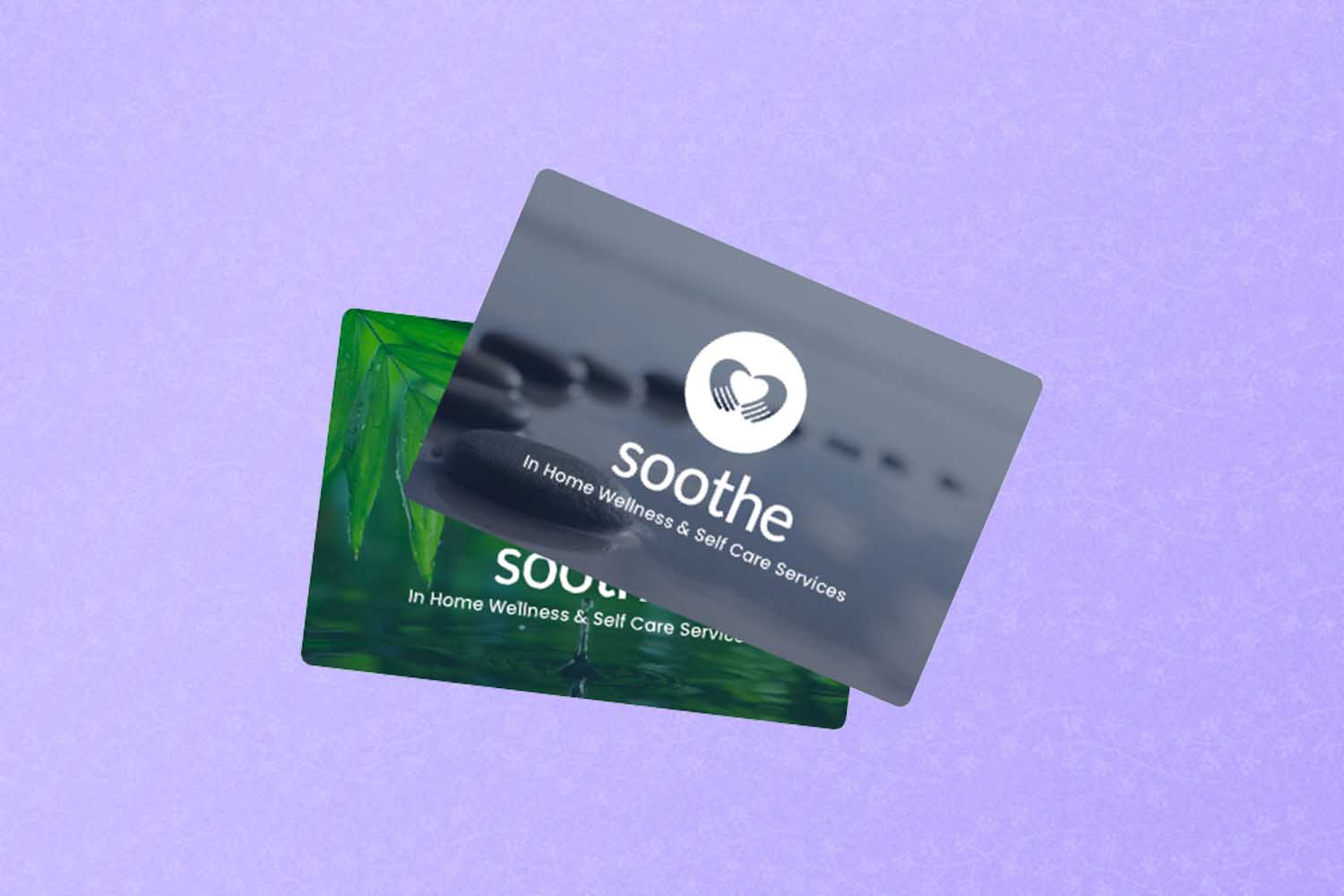 Two Soothe gift cards, a perfect Mother's Day gift for 2022, on a purple background.