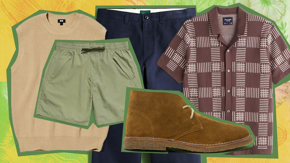 a collage of spring essentials on a green background