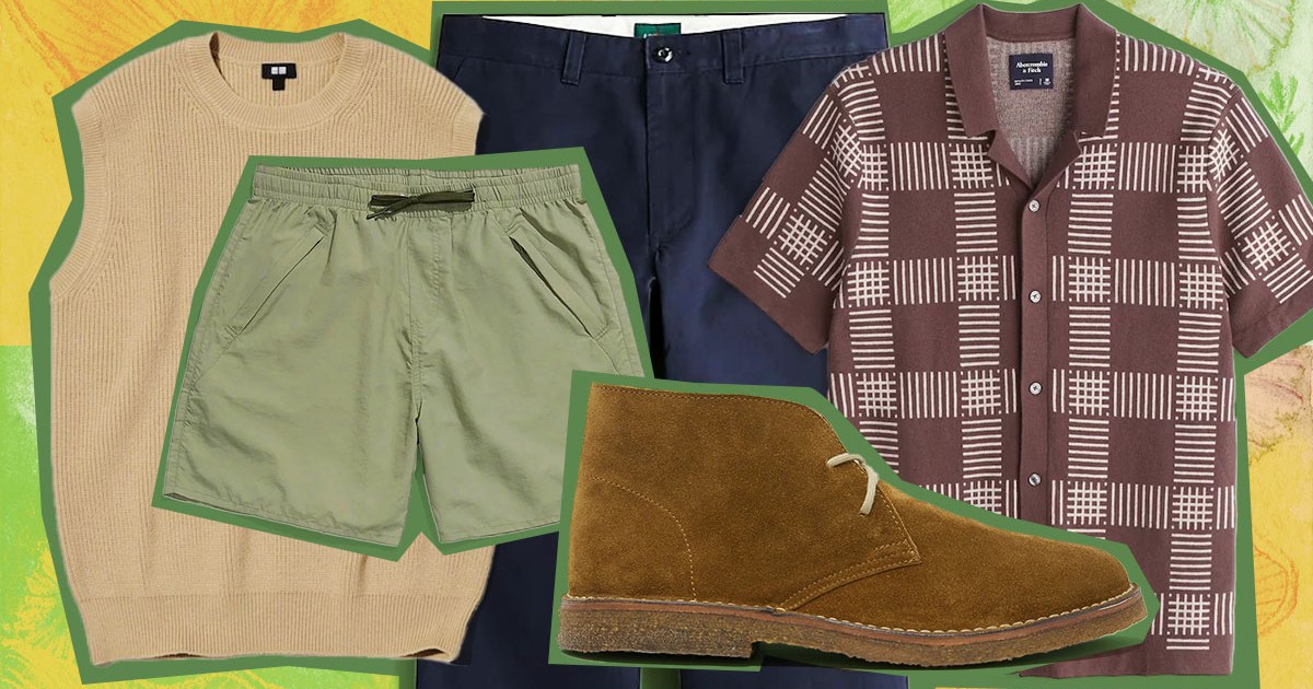 a collage of spring essentials on a green background